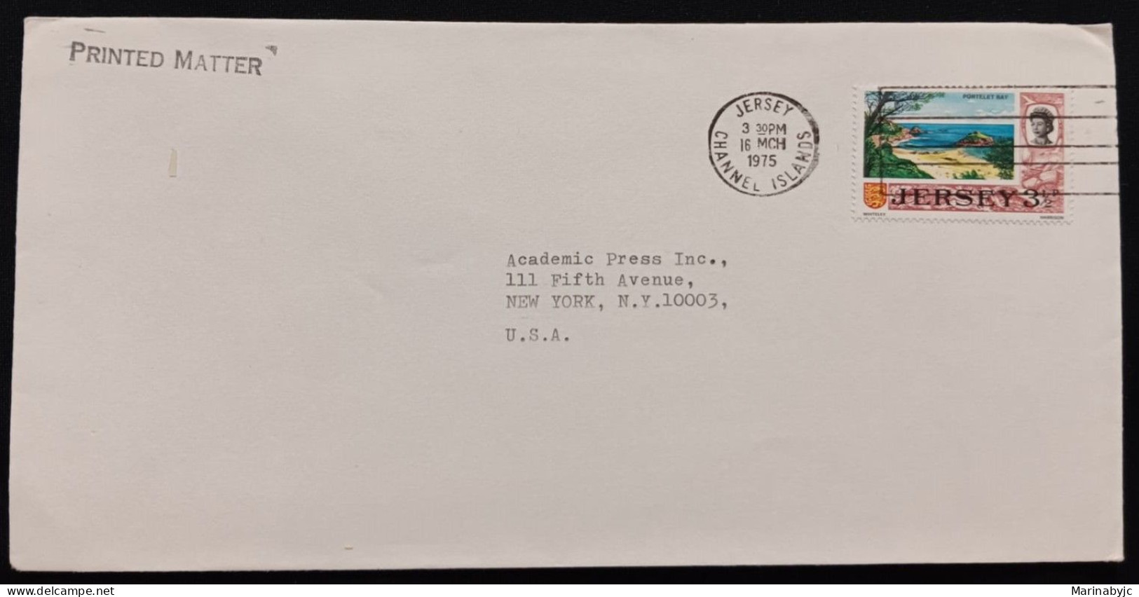 DM)1975, JERSEY, LETTER SENT TO U.S.A, WITH QUEEN ISALE II STAMP, PORTELET BAY, XF - Jersey