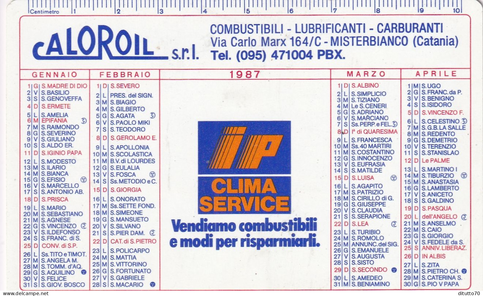 Calendarietto - IP - Caloroil - Misterbianco - Catania - Anno 1987 - Petit Format : 1981-90