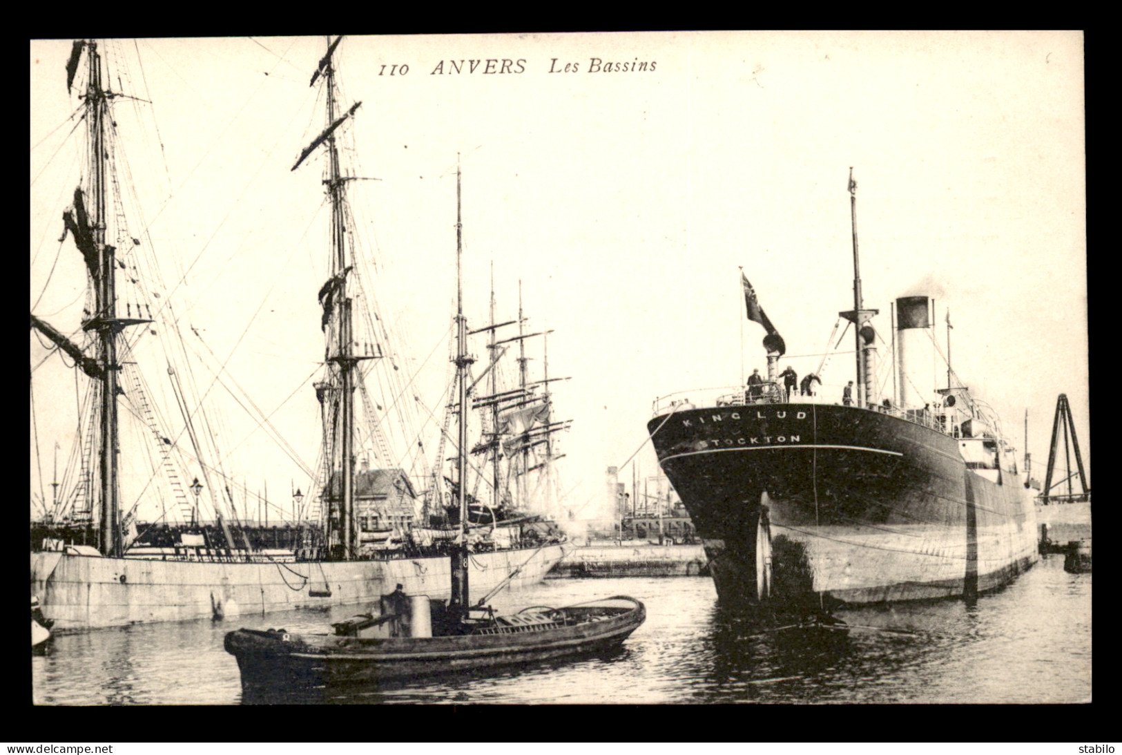 BATEAUX - CARGO KING LUD DE STOCKTON  ET VOILIERS 3 MATS A QUAI A ANVERS - Handel