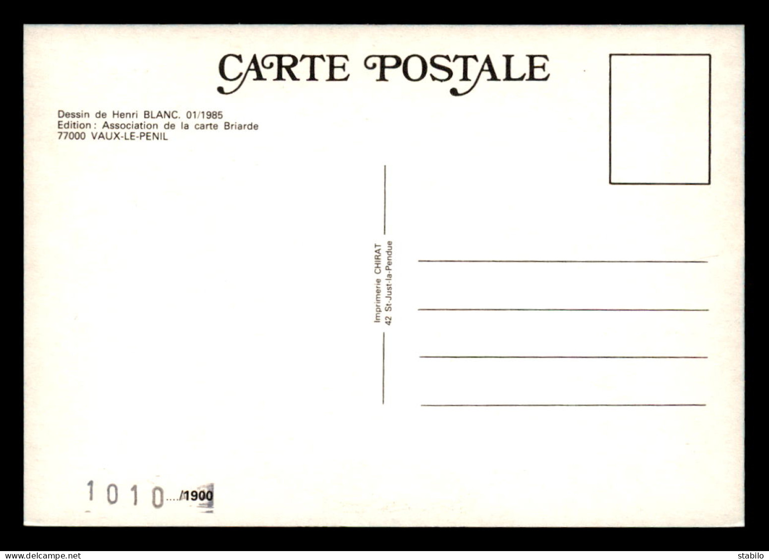 ASSOCIATION DE LA CARTE POSTALE BRIARDE - DESSIN DE HENRI BLANC JANVIER 1985 - CARTE NUMEROTEE - Beursen Voor Verzamellars