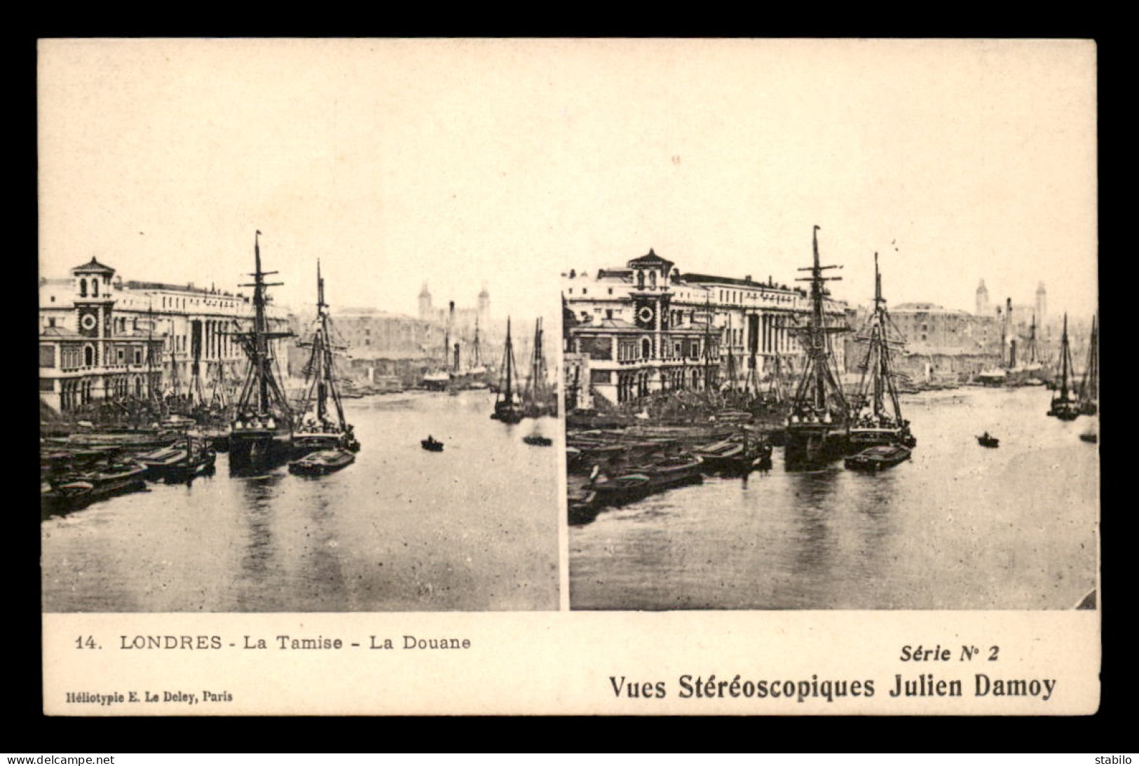 CARTES STEREOSCOPIQUES - LONDRES - LA TAMISE - LA DOUANE - VUES JULIEN DAMOY - Cartes Stéréoscopiques