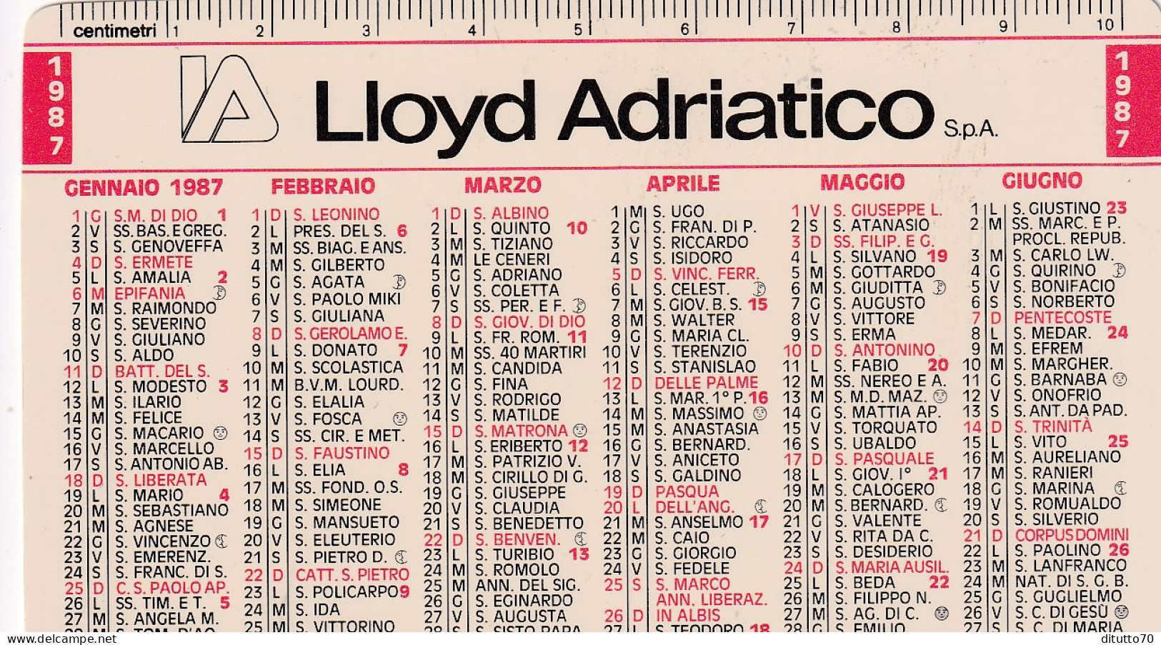 Calendarietto - Lloyd Adriatico - Assicurazioni - Trieste - Anno 1987 - Kleinformat : 1981-90