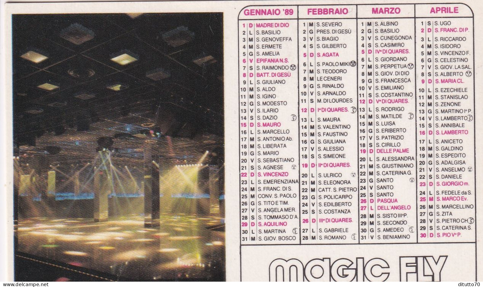 Calendarietto - Magic Fly - Discotega - Anno 1989 - Petit Format : 1981-90