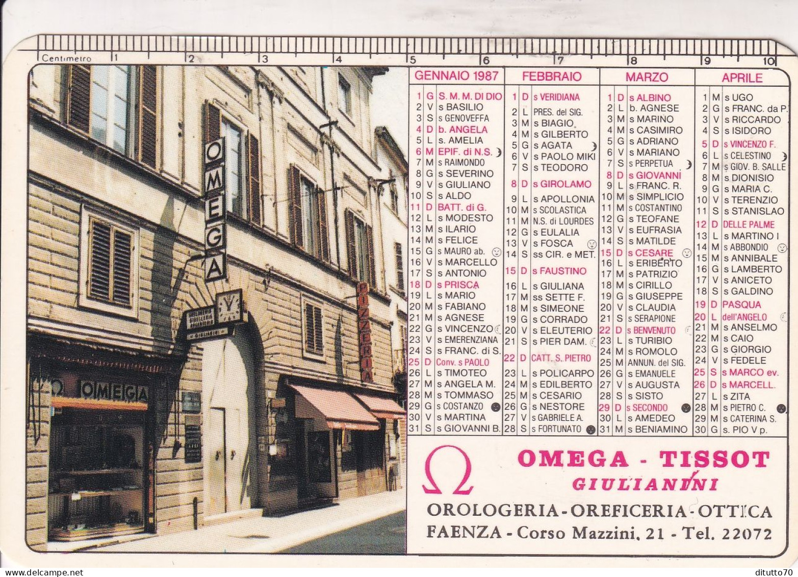 Calendarietto - OMEGA - TISSON - Faenza - Anno 1987 - Small : 1981-90