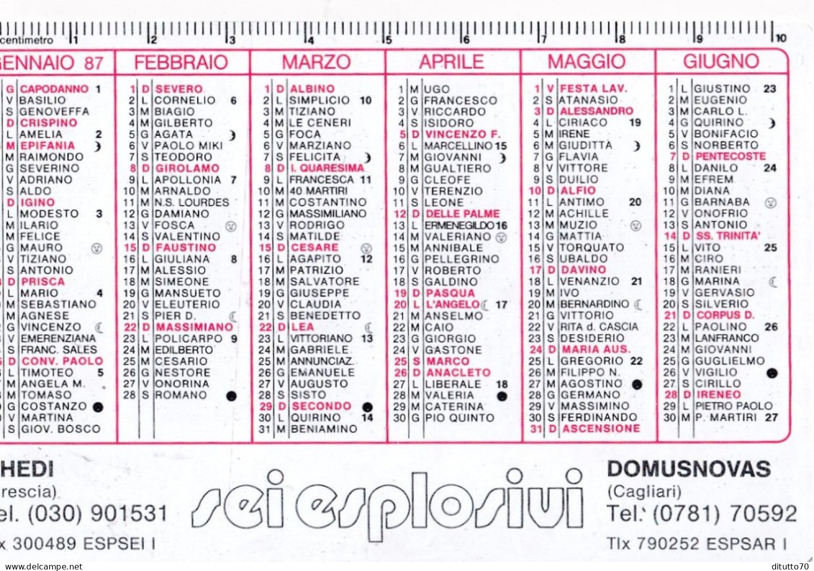 Calendarietto - Sei Esplosici - Ghedi - Domusnovas - Brescia - Cagliari - Anno 1967 - Kleinformat : 1981-90