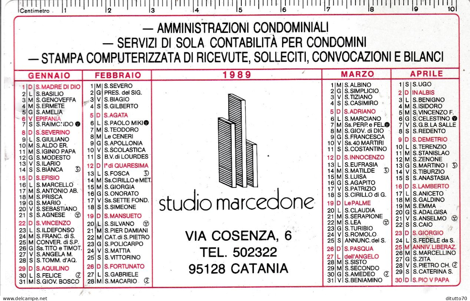 Calendarietto - Studio Marcedone - Catania - Anno 1989 - Small : 1981-90