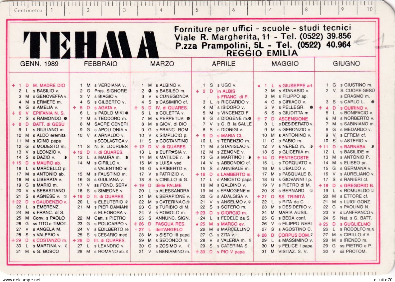 Calendarietto - TEHMA - Reggio Emilia - Anno 1989 - Small : 1981-90