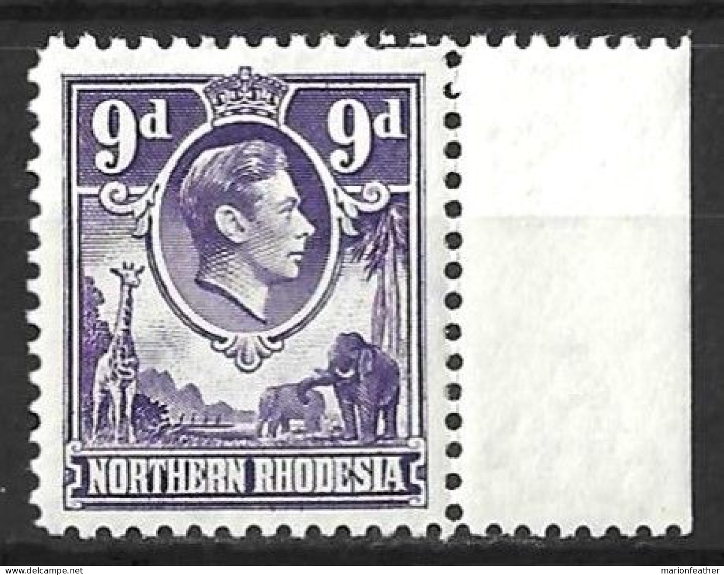 NORTHERN RHODESIA...KING GEORGE VI..(1936-52..)......9d.....WITH GUIDE  MARK ,TOP RIGHT..........MH... - Rhodésie Du Nord (...-1963)