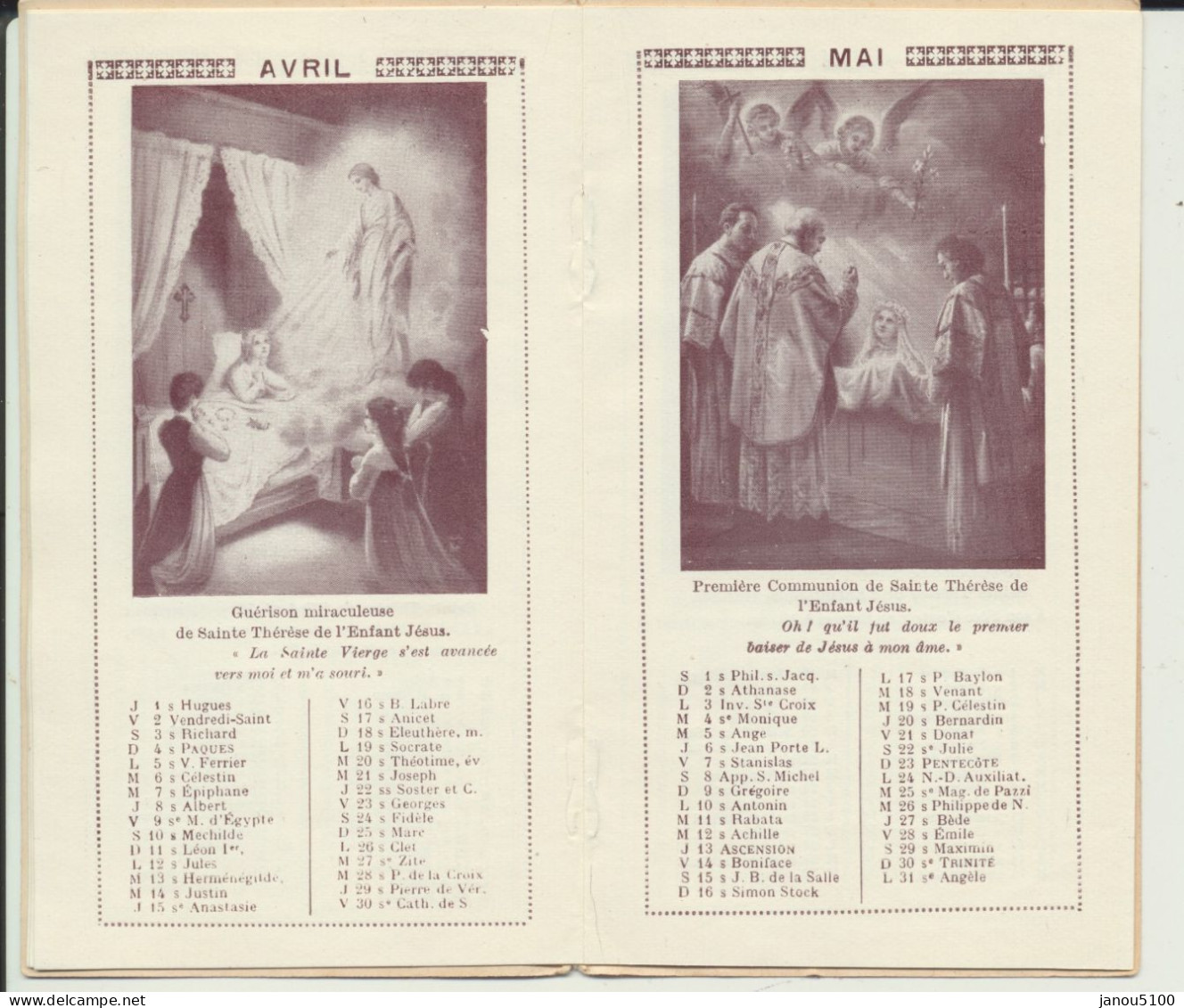 VIEUX PAPIERS  CALENDRIER DE SAINTE THERESE DE L'ENFANT JESUS 1926. - Tamaño Pequeño : 1921-40