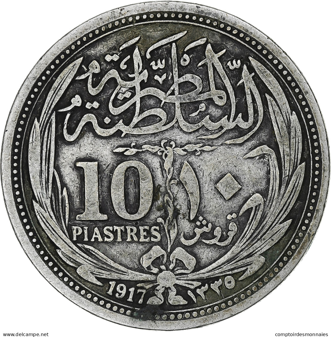 Égypte, Hussein Kamil, 10 Piastres, 1917, Bombay, Argent, TTB, KM:319 - Egypte