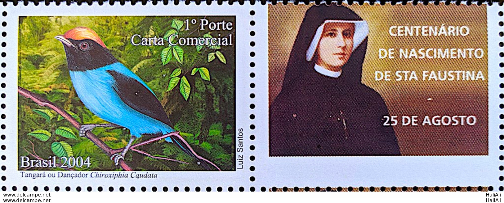 C 2596 Brazil Personalized Stamp Dancer Tangara Bird Fauna Santa Faustina Religion 2004 - Personalisiert