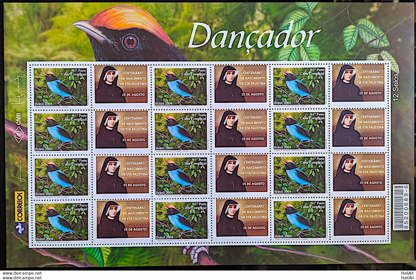 C 2596 Brazil Personalized Stamp Dancer Tangara Bird Fauna Santa Faustina Religion 2004 Sheet - Gepersonaliseerde Postzegels