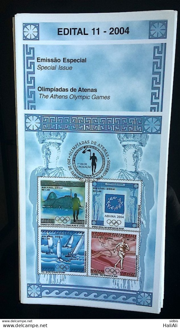 Brochure Brazil Edital 2004 11 Athens Olympics Without Stamp - Briefe U. Dokumente