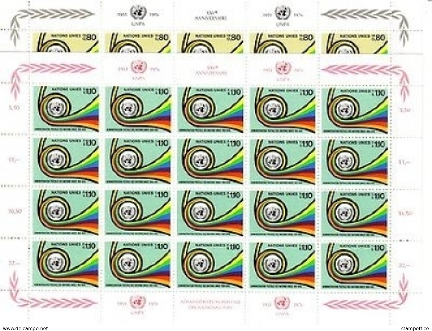 UNO GENF MI-NR. 60-61 POSTFRISCH(MINT) KLEINBOGENSATZ 25 JAHRE UNPA POSTHORN 1976 - Blokken & Velletjes