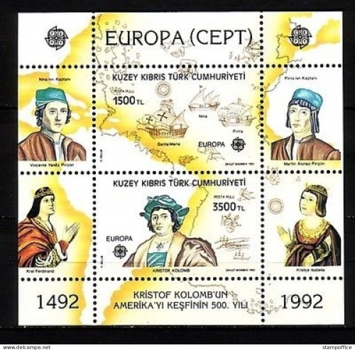 TÜRKISCH ZYPERN BLOCK 10 POSTFRISCH(MINT) EUROPA CEPT 1992 COLUMBUS SCHIFF - 1992