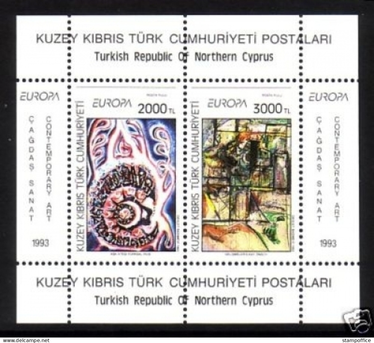 TÜRKISCH ZYPERN BLOCK 12 POSTFRISCH(MINT) EUROPA CEPT 1993 KUNST - 1993