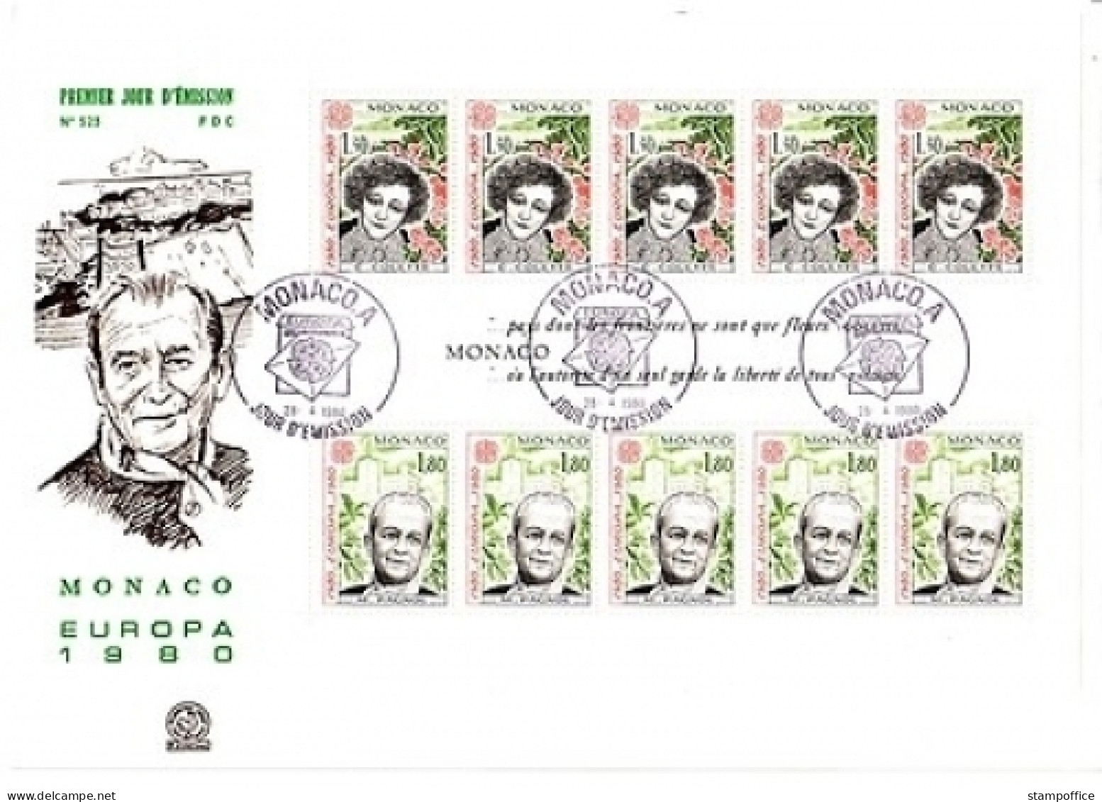 MONACO BLOCK 16 FDC CEPT 1980 BEDEUTENDE PERSÖNLICKEITEN - 1980