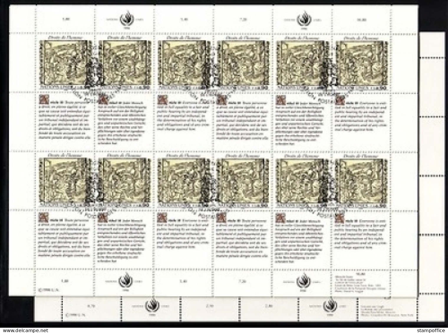 UNO GENF MI-NR. 192-193 O KLEINBOGENSATZ MENSCHENRECHTE (II) 1990 Van GOGH, ALBRECHT DÜRER - Hojas Y Bloques