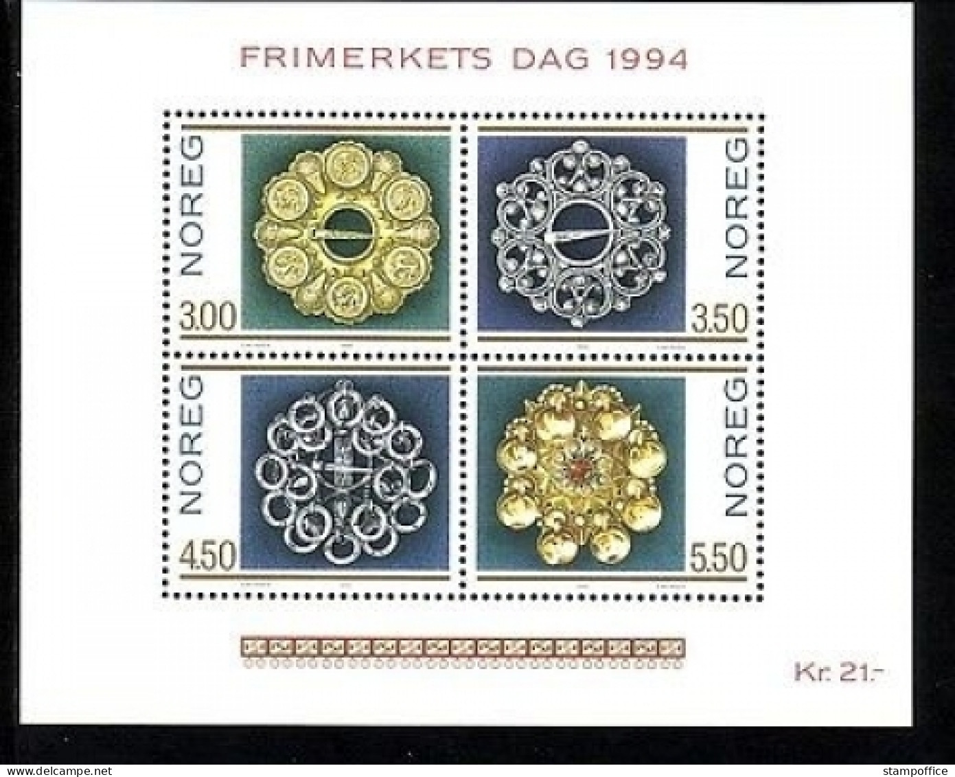 NORWEGEN BLOCK 21 POSTFRISCH(MINT) TAG DER BRIEFMARKE 1994 - TRACHTENSILBER - Blocks & Kleinbögen
