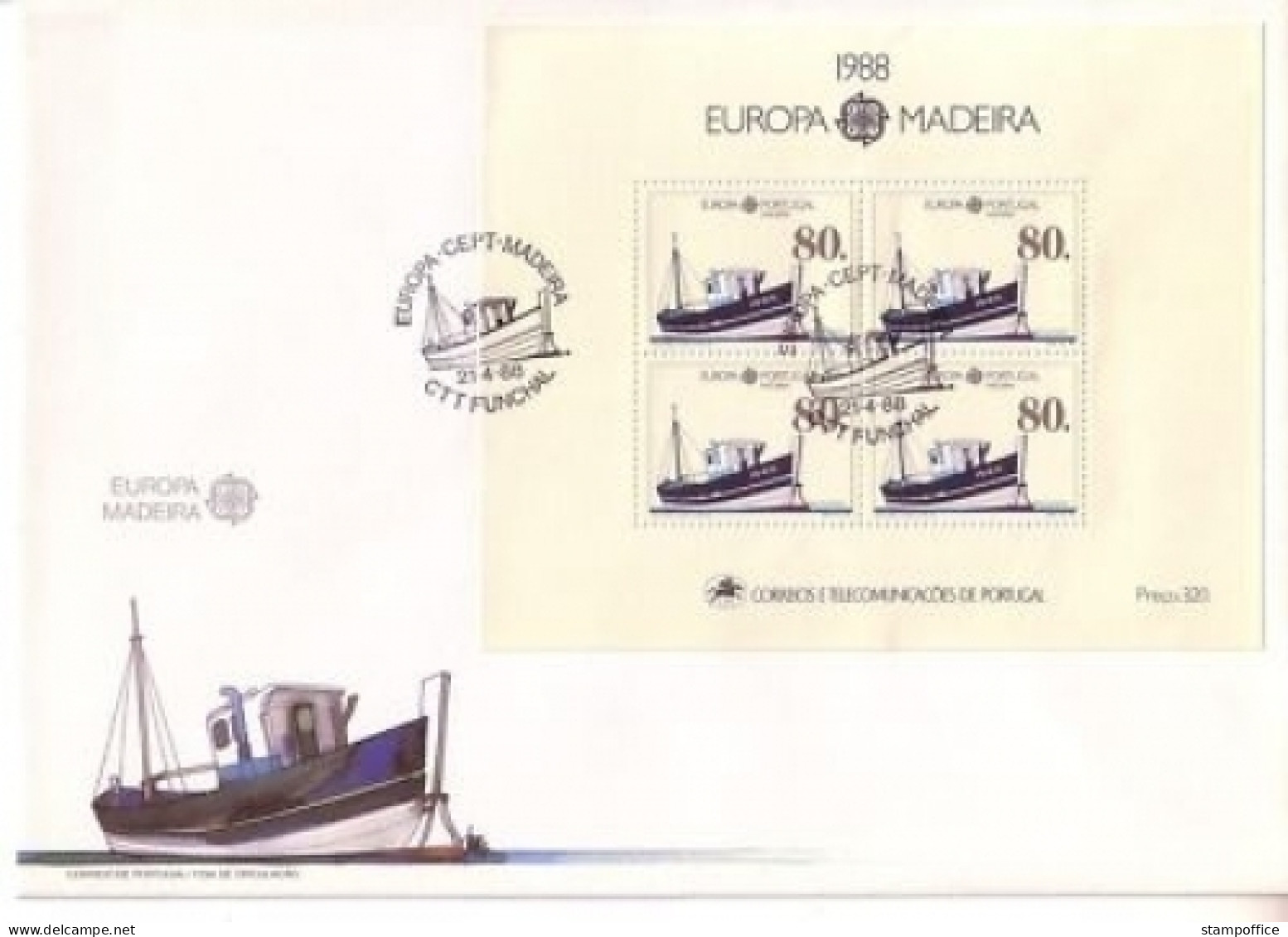 MADEIRA BLOCK 9 FDC EUROPA 1988 TRANSPORTMITTEL SCHIFF - 1988