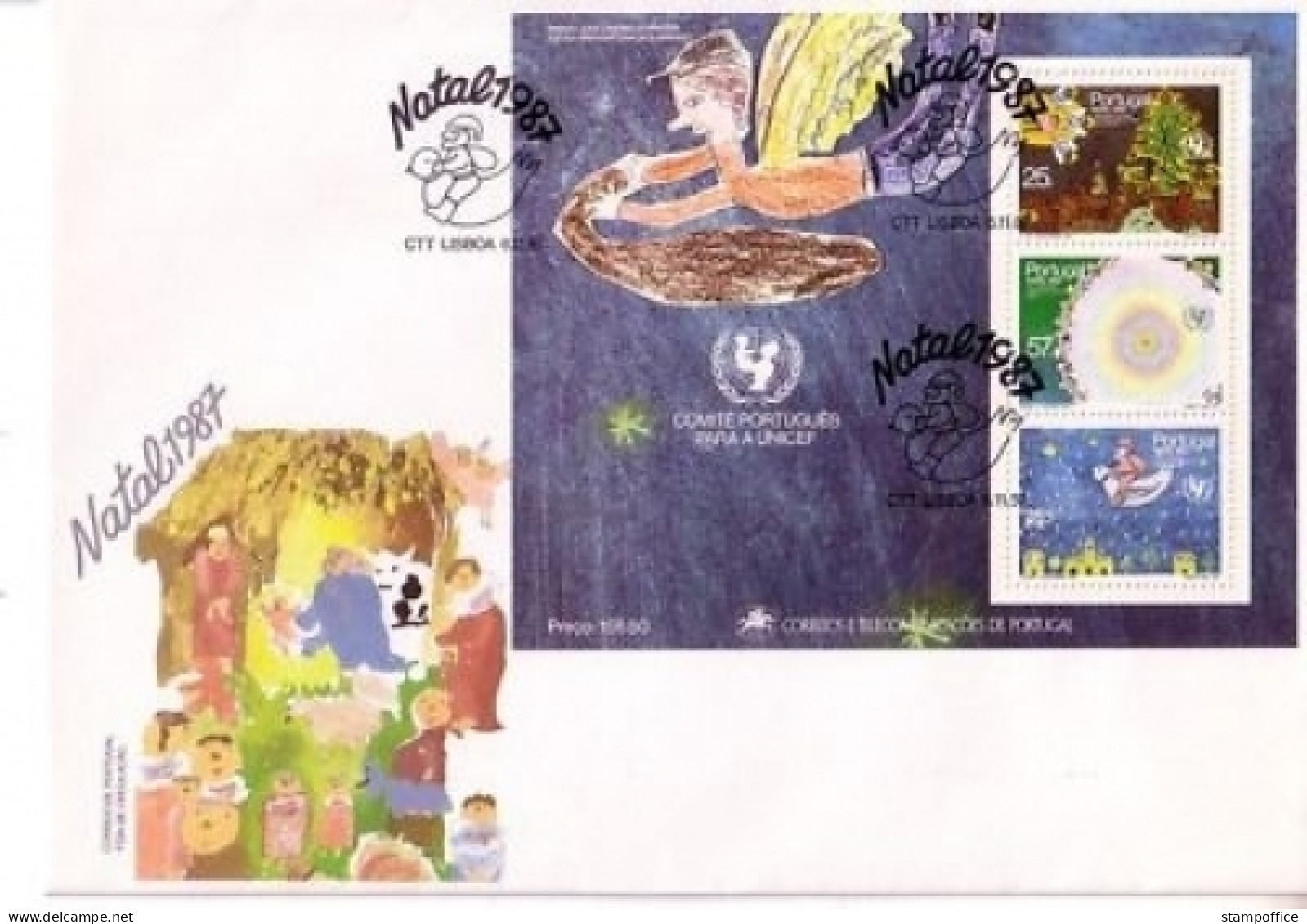 PORTUGAL BLOCK 56 FDC WEIHNACHTEN 1987 KINDERZEICHNUNG - Christmas