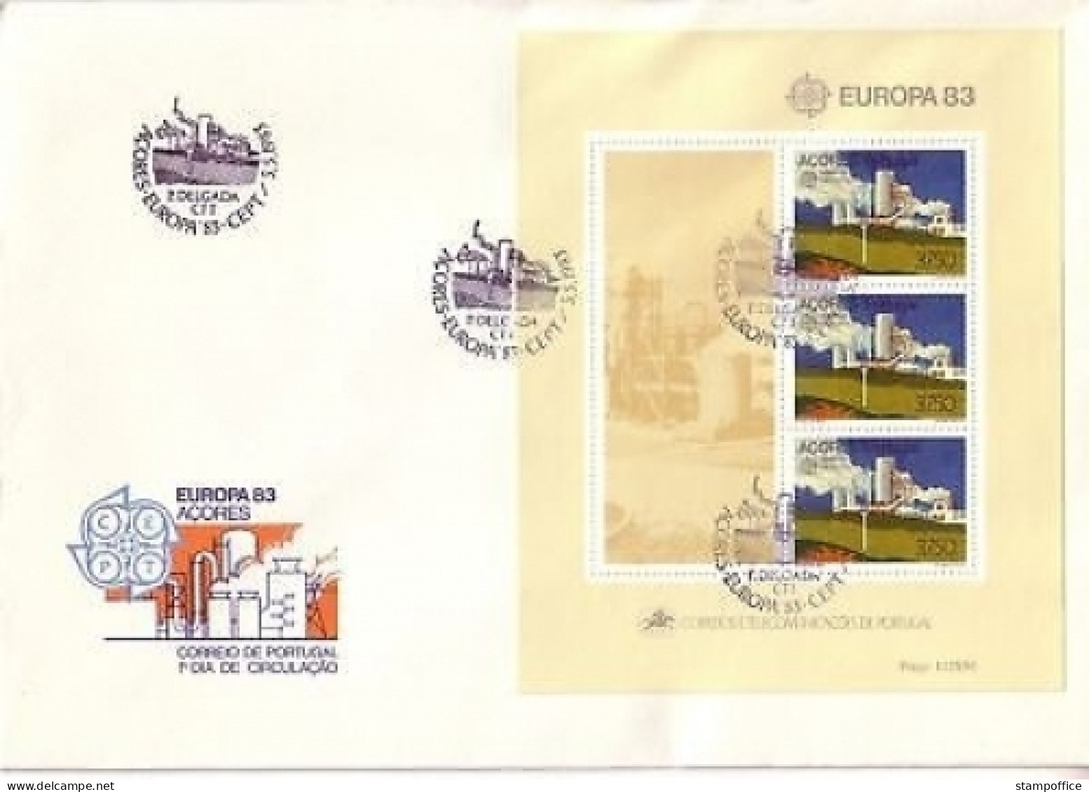 AZOREN BLOCK 4 FDC EUROPA 1983 GROSSE WERKE GEOTHERMISCHES KRAFTWERK - 1983