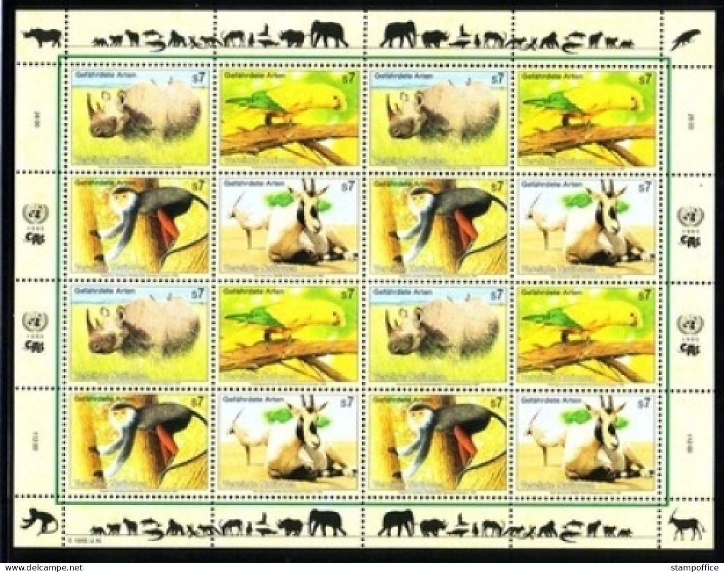 UNO WIEN MI-NR. 180-183 POSTFRISCH(MINT) KLEINBOGEN GEFÄRDETE ARTEN NASHORN SITTICH AFFE ORYX - Blocs-feuillets