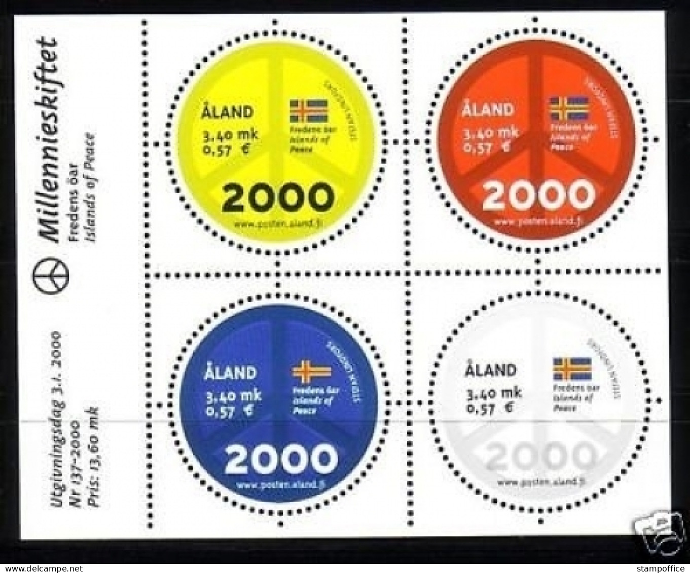 ALAND BLOCK 4 POSTFRISCH(MINT) JAHRTAUSENDWENDE FRIEDENSBEWEGUNG FLAGGE 2000 - Aland