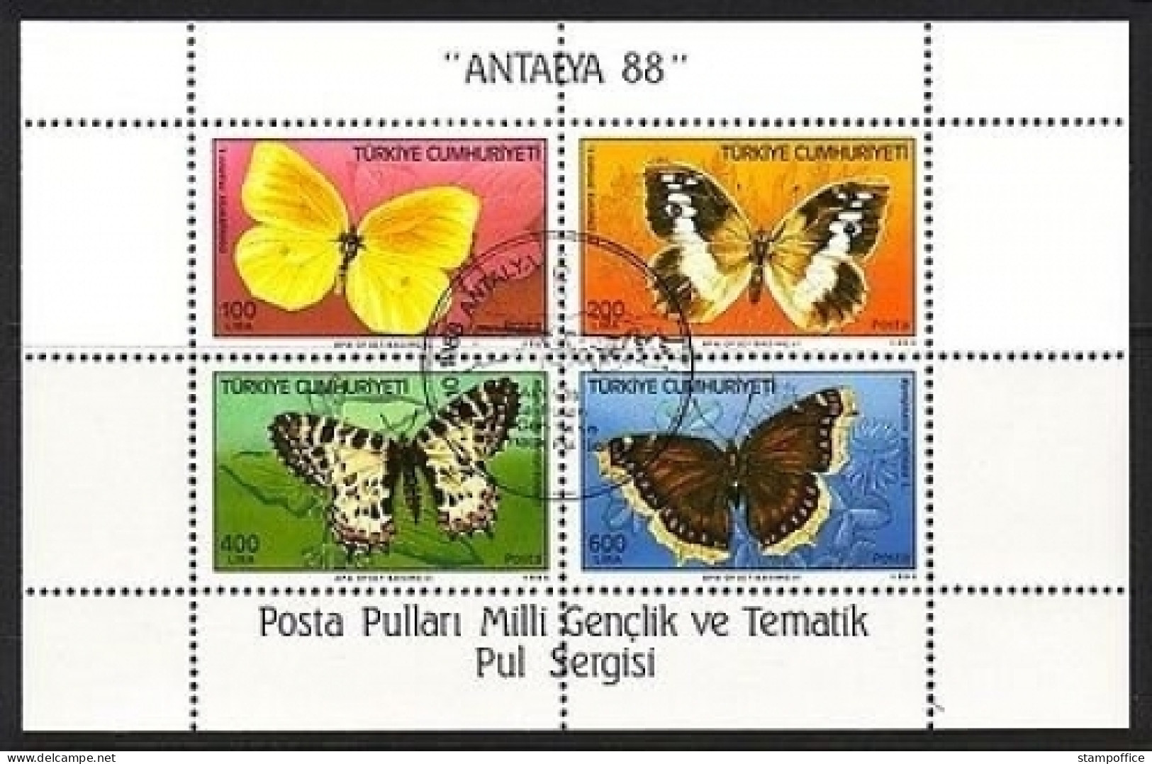 TÜRKEI BLOCK 26 GESTEMPELT(USED) SCHMETTERLINGE ZITRONENFALTER ANTALYA `88 - Papillons