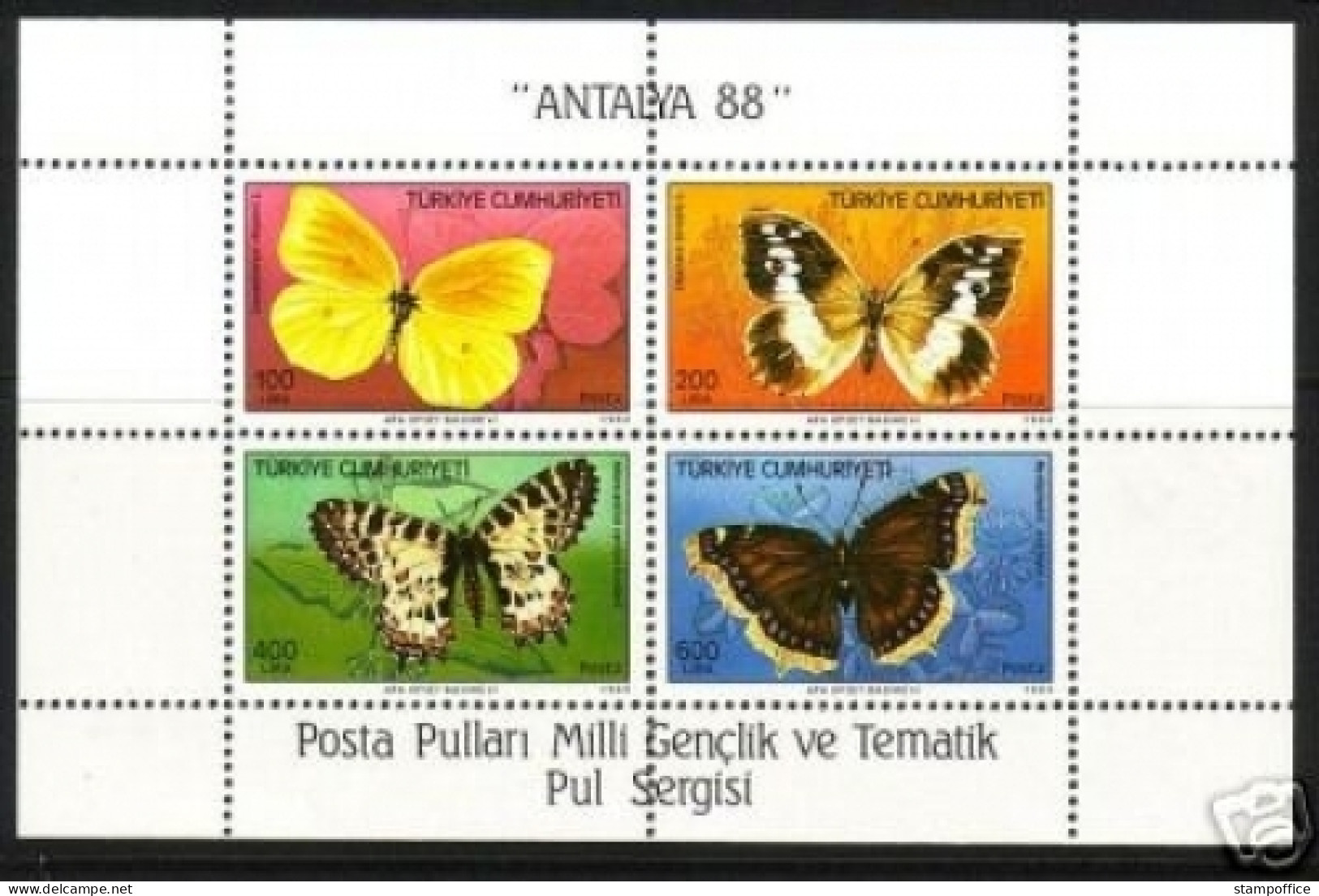TÜRKEI BLOCK 26 POSTFRISCH SCHMETTERLINGE ZITRONENFALTER BRIEFMARKENAUSSTELLUNG ANTALYA 88 - Papillons