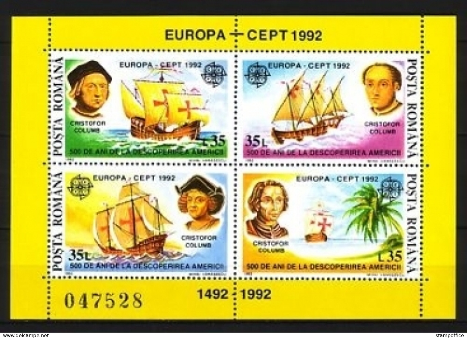 RUMÄNIEN BLOCK 271 POSTFRISCH(MINT) EUROPA 1992 COLUMBUS - 1992