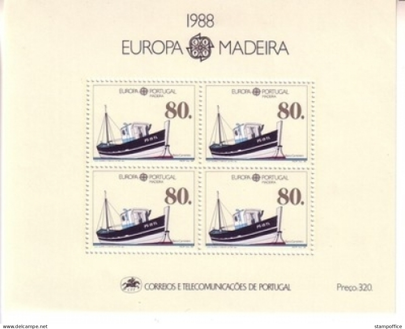 MADEIRA BLOCK 9 POSTFRISCH(MINT) EUROPA 1988 TRANSPORT - UND KOMMUNIKATIONSMITTEL POSTSCHIFF - 1988