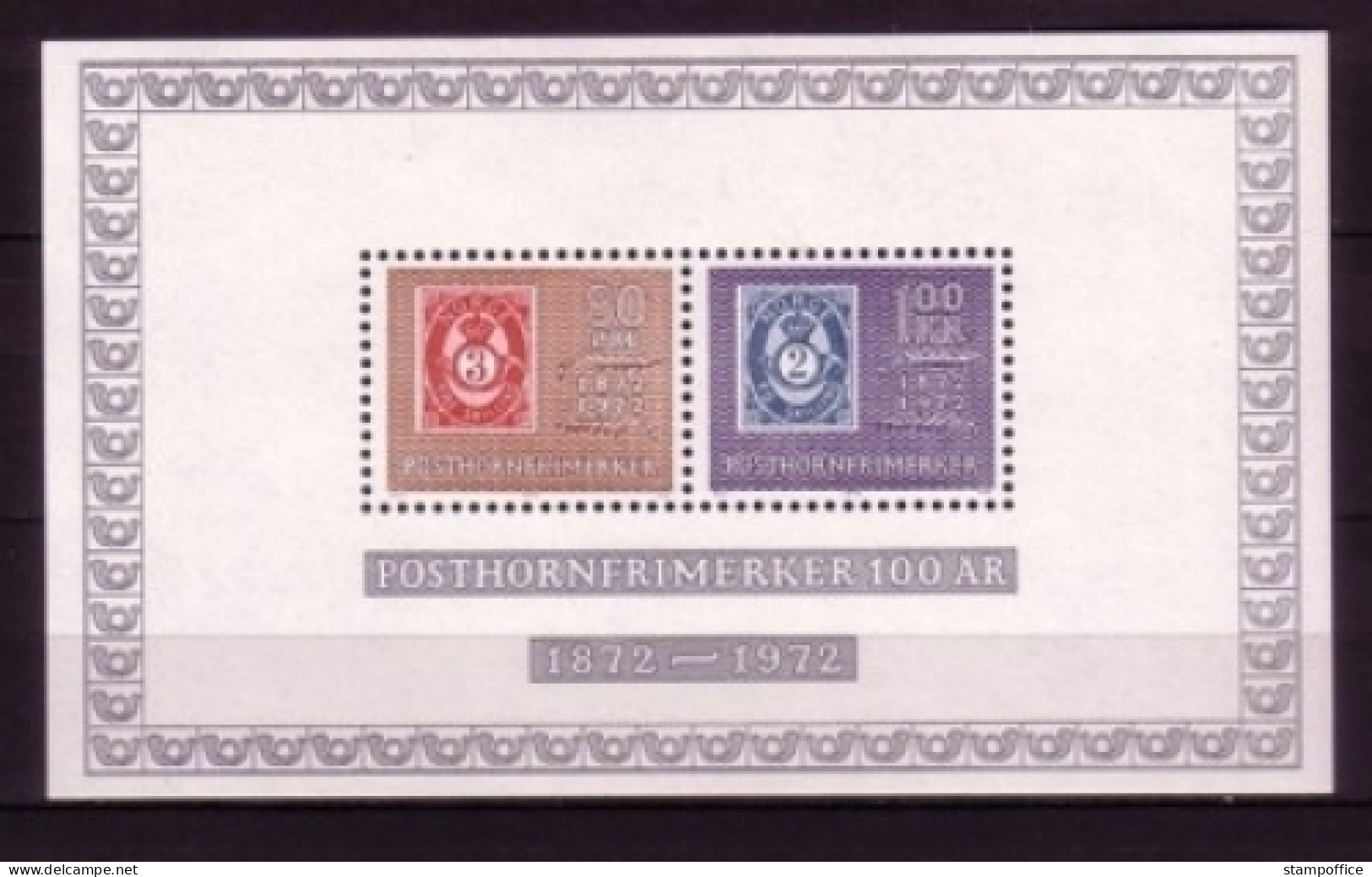 NORWEGEN BLOCK 1 POSTFRISCH(MINT) 100 JAHRE POSTHORNBRIEFMARKEN 1972 MARKE AUF MARKE - Blocchi & Foglietti