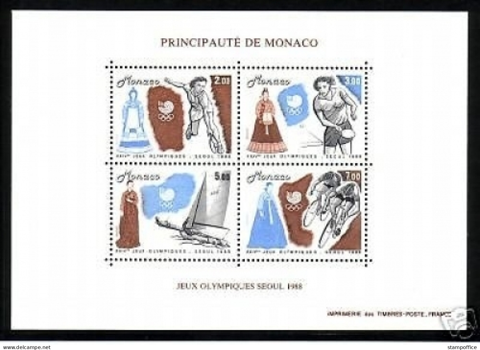 MONACO BLOCK 40 POSTFRISCH(MINT) OLYMPISCHE SOMMERSPIELE SEOUL 1988 TENNIS SEGELN TISCHTENNIS RADFAHREN - Tischtennis