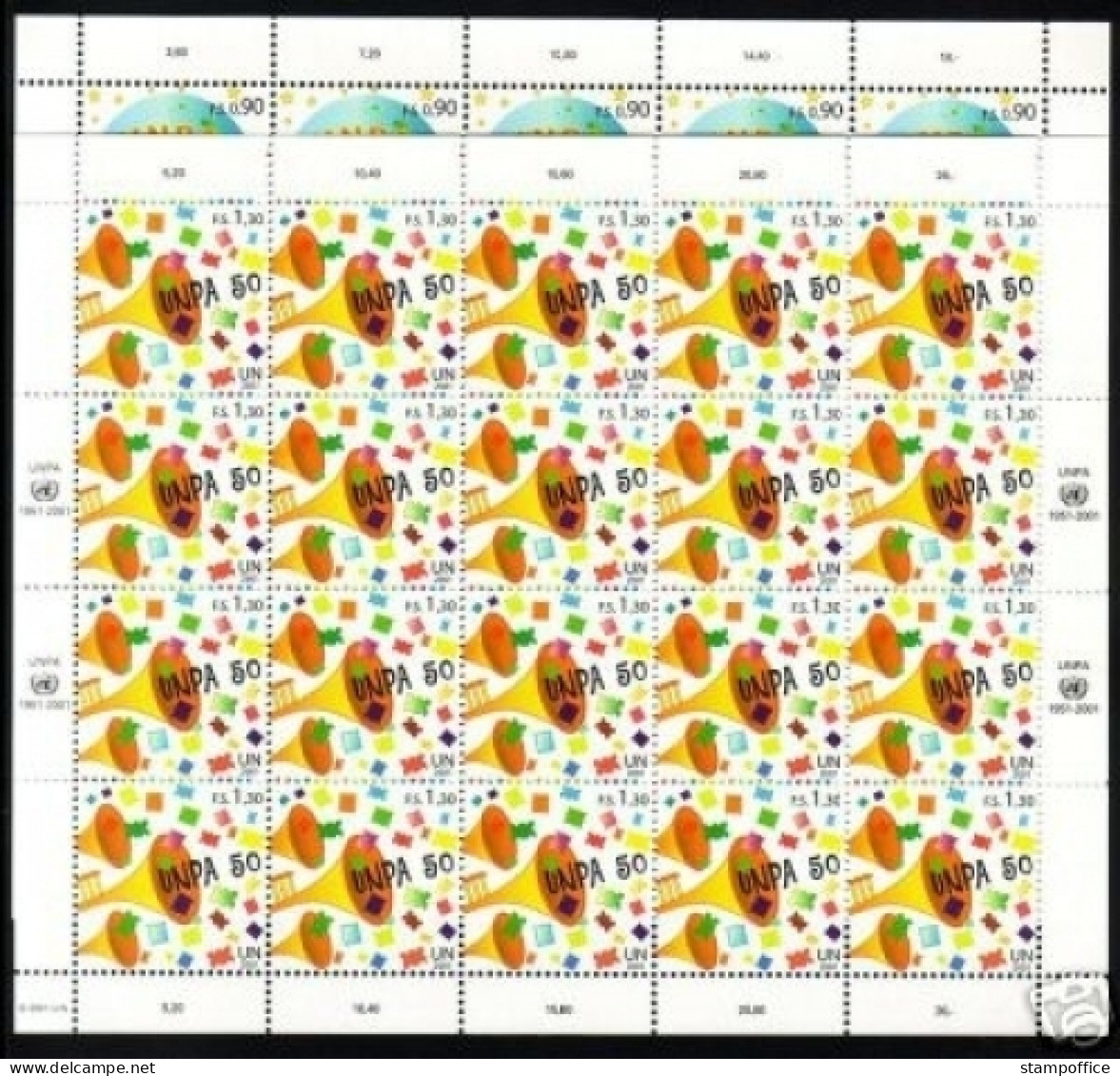 UNO GENF Mi-Nr. 424-425 POSTFRISCH(MINT) KLEINBOGENSATZ 50 JAHRE UNPA POSTVERWALTUNG 2001 - Blocks & Sheetlets