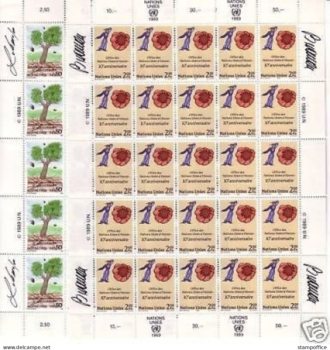 UNO GENF MI-NR. 178-179 POSTFRISCH(MINT) KLEINBOGENSATZ 10 JAHRE WIENER BÜRO 1989 - Blokken & Velletjes