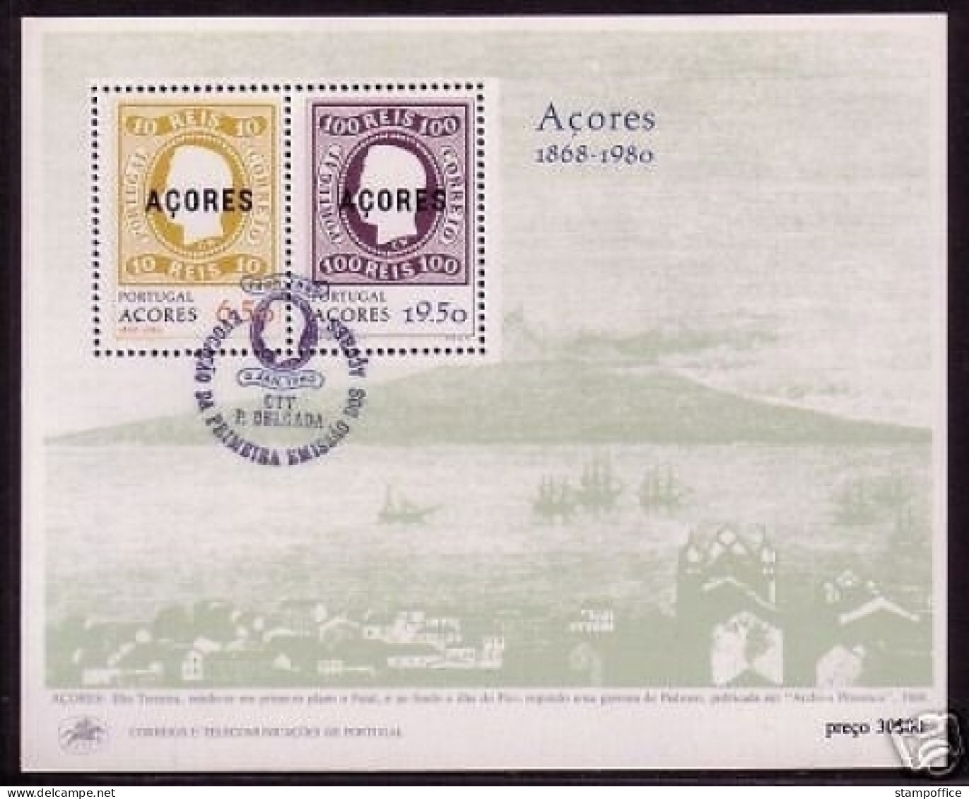 AZOREN BLOCK 1 GESTEMPELT(USED) BRIEFMARKE AUF BRIEFMARKE 1980 - Azores