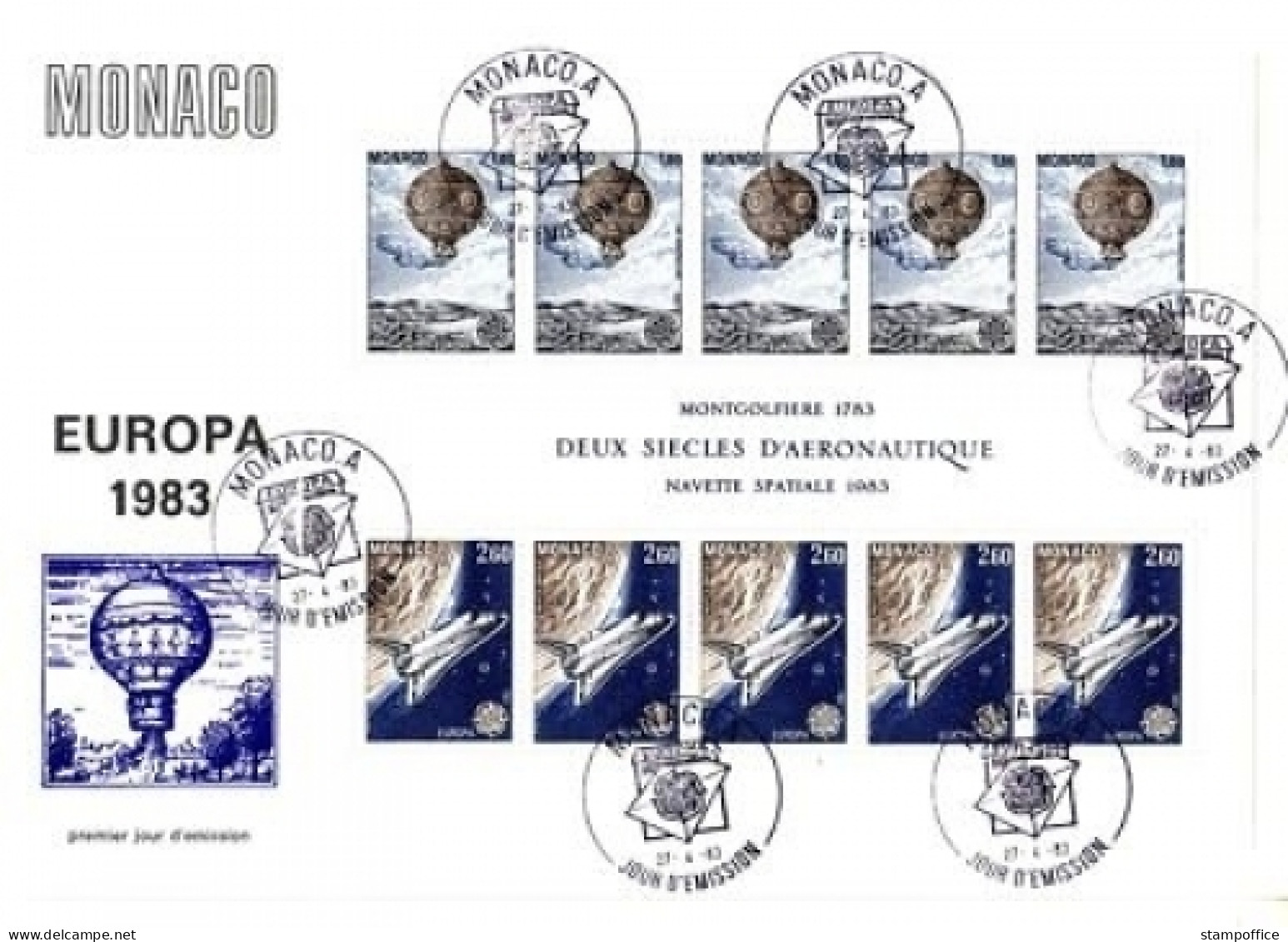 MONACO BLOCK 23 FDC EUROPA 1983 GROSSE WERKE - 1983