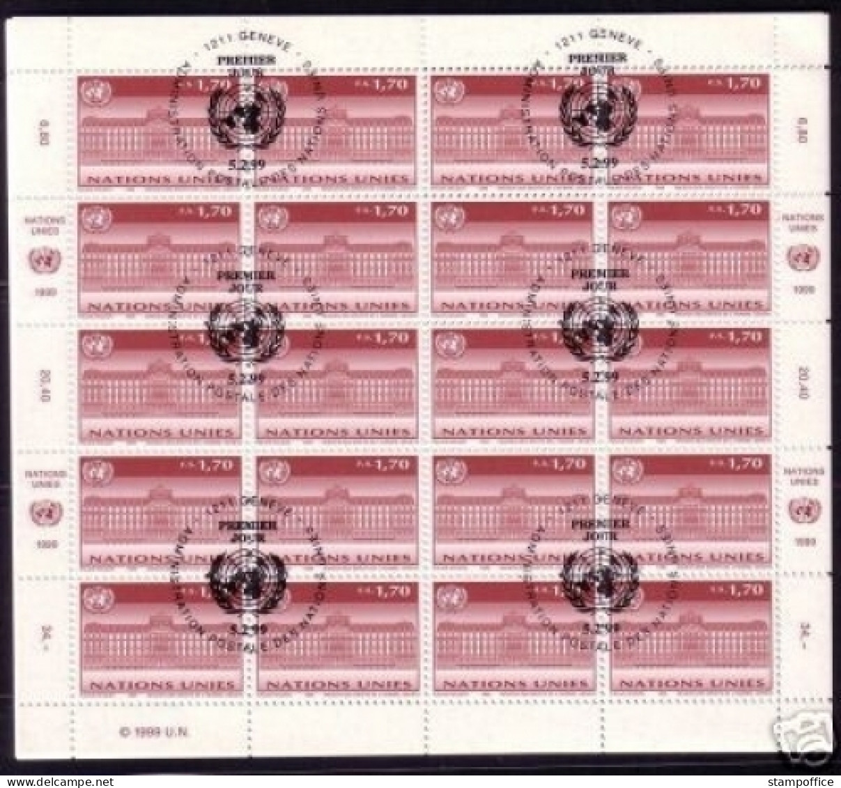 UNO GENF Mi-Nr. 360 GESTEMPELT(USED) KLEINBOGEN FREIMARKE 1999 PALAIS WILSON - Blocks & Sheetlets
