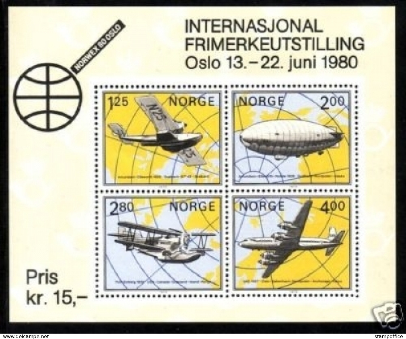 NORWEGEN BLOCK 2 POSTFRISCH(MINT) NORWEX 1980 - FLUGZEUG, ZEPPELIN - Blocks & Kleinbögen