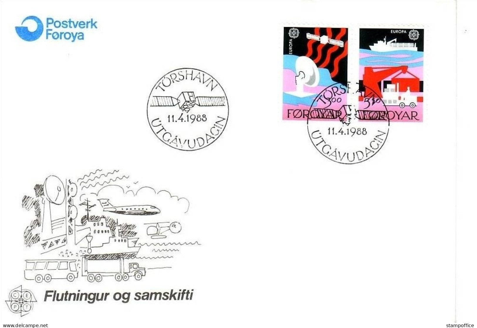 FÄRÖER MI-NR. 166-167 FDC EUROPA 1988 TRANSPORT- Und KOMMUNIKATIONSMITTEL - 1988