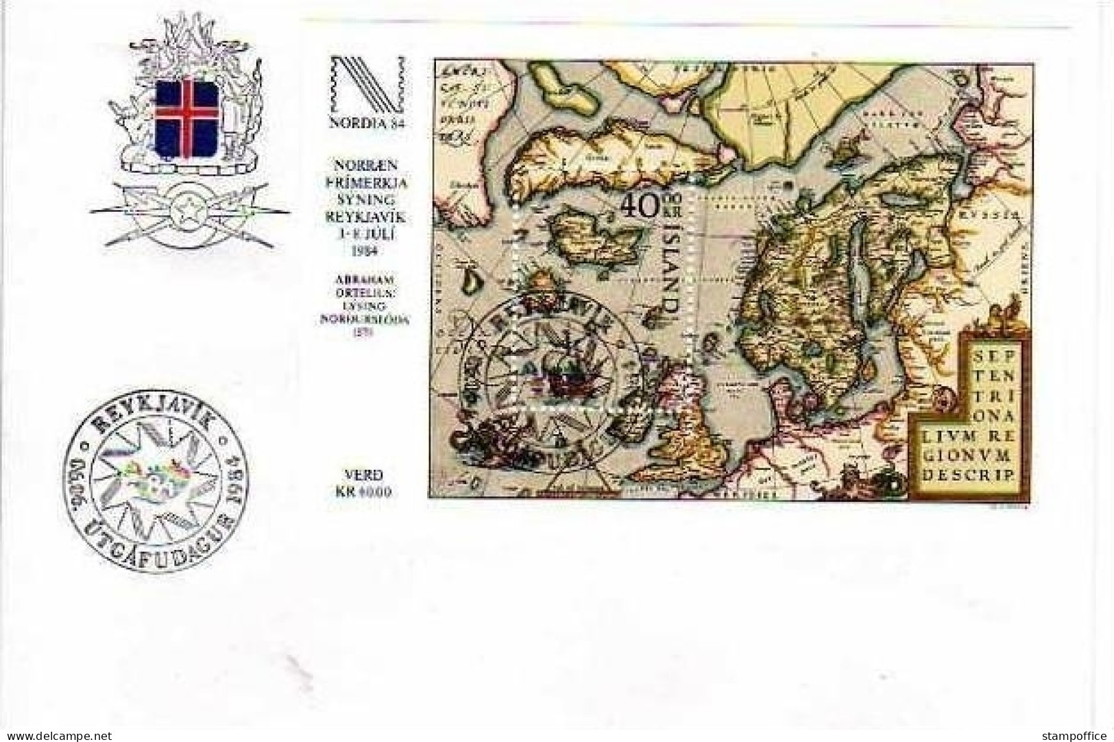 ISLAND BLOCK 6 FDC NORDIA '84 LANDKARTE - Blocks & Kleinbögen