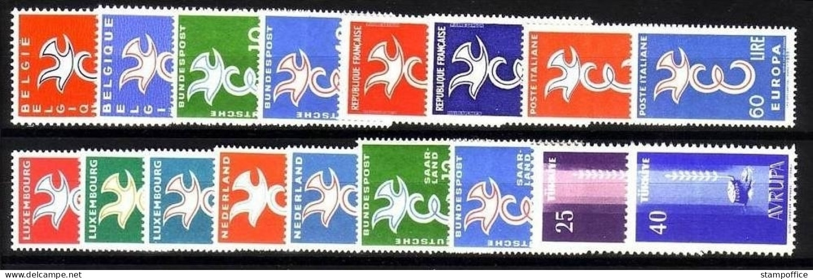 EUROPA CEPT JAHRGANG 1958 POSTFRISCH 17 WERTE STILISIERTE TAUBE - 1958