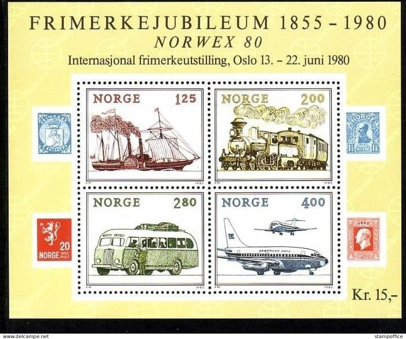 NORWEGEN BLOCK 3 POSTFRISCH(MINT) NORWEX 1980 - RADDAMPFER - LOKOMOTIVE - FLUGZEUG - BUS - Blocks & Kleinbögen