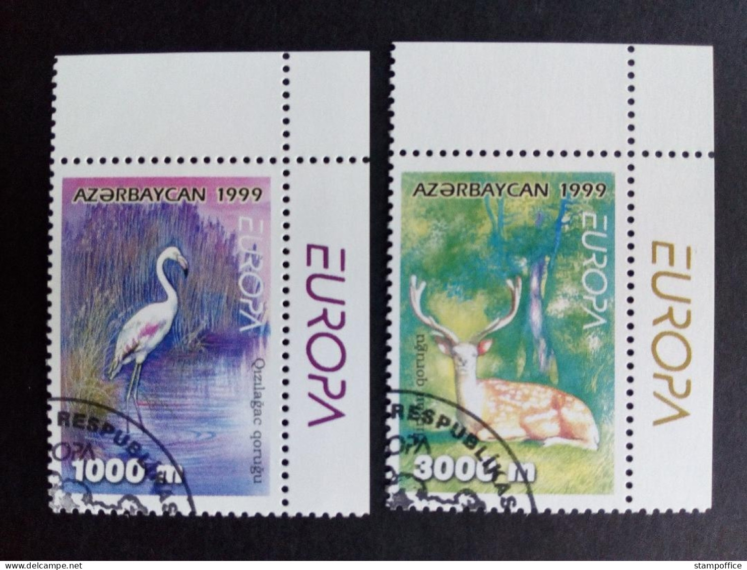 ASERBAIDSCHAN MI-NR. 442-443 O EUROPA 1999 - NATUR- Und NATIONALPARKS FLAMINGO HIRSCH - 1999