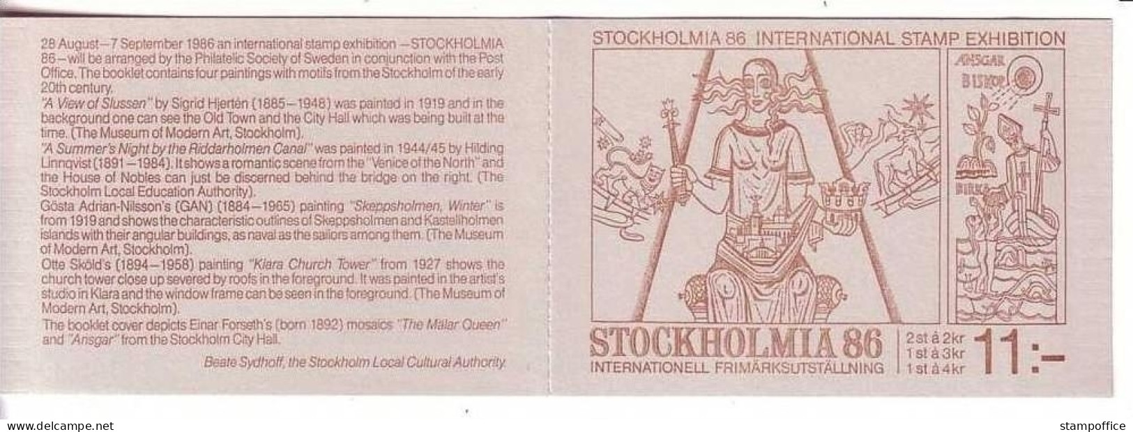 SCHWEDEN MH 107 POSTFRISCH(MINT) STOCKHOLMIA '86 - STOCKHOLM IN DER KUNST - Philatelic Exhibitions