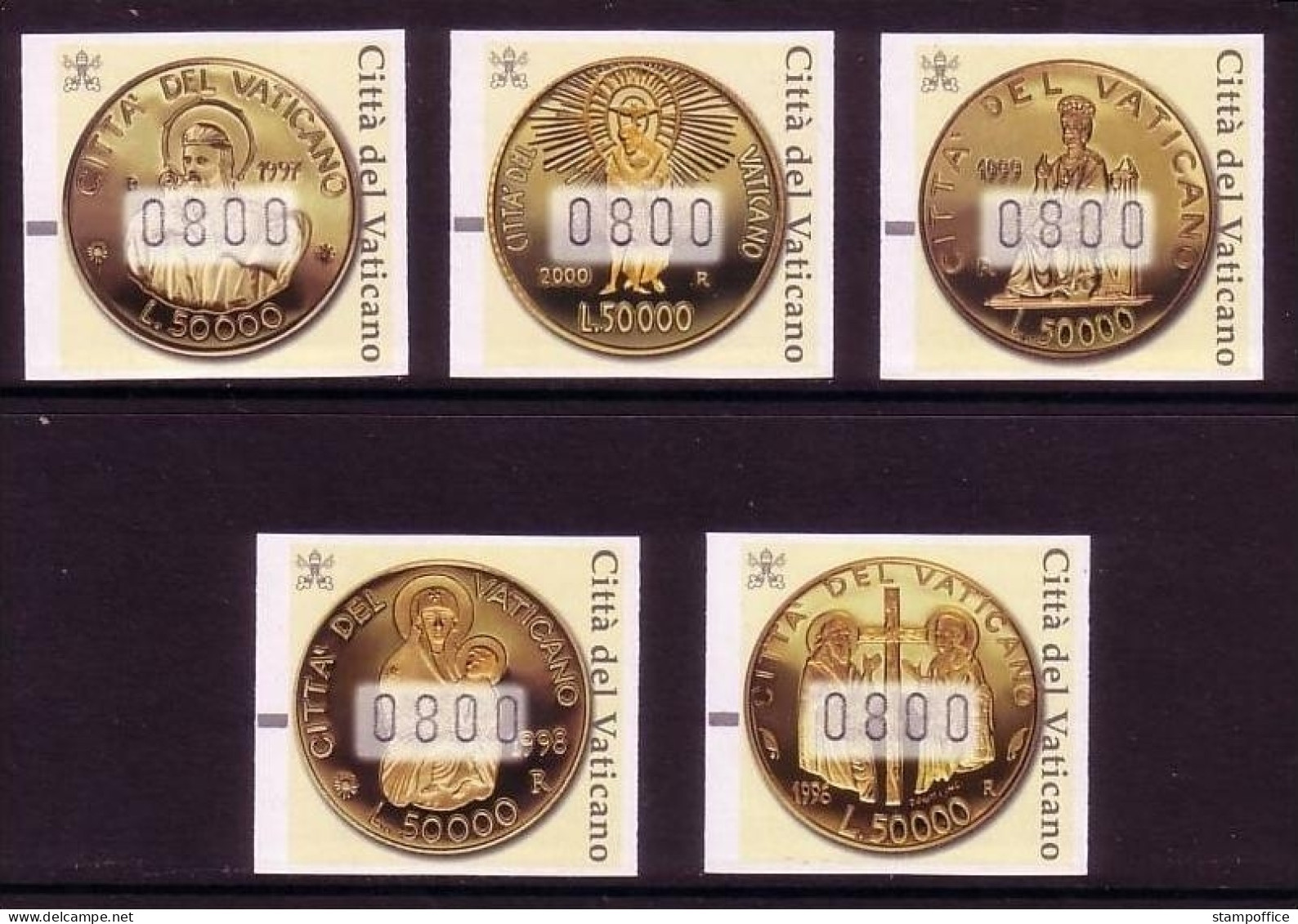 VATIKAN ATM 6-10 POSTFRISCH(MINT) GOLDMÜNZEN - 2. AUTOMATENMARKENSATZ - Coins