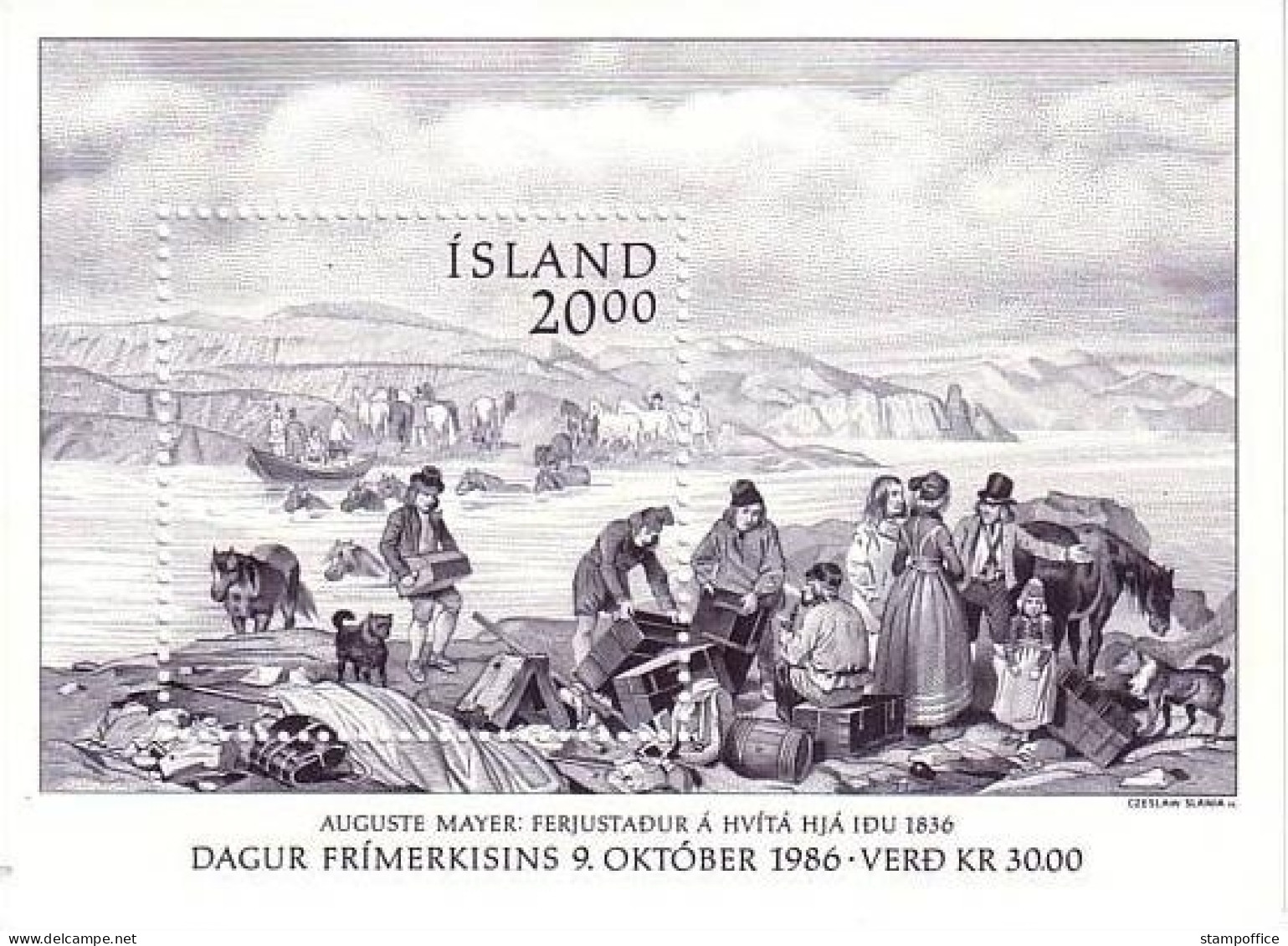 ISLAND BLOCK 7 POSTFRISCH(MINT) TAG DER BRIEFMARKE 1986 ZEICHNUNG AUGUSTE MAYER PFERDE - Blocks & Sheetlets