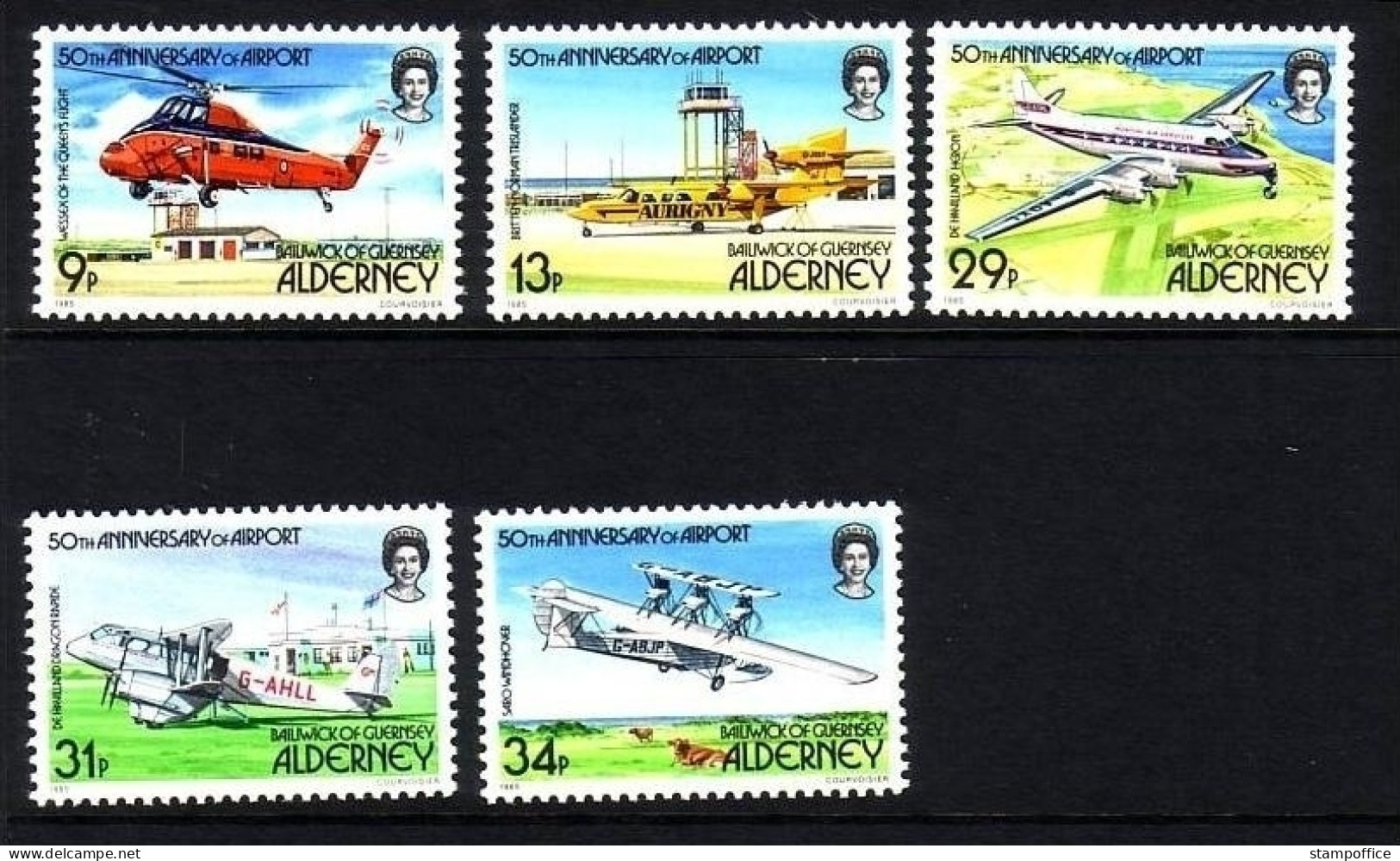 ALDERNEY MI-NR. 18-22 POSTFRISCH(MINT) FLUGHAFEN - HUBSCHRAUBER - FLUGZEUGE 1985 - Alderney