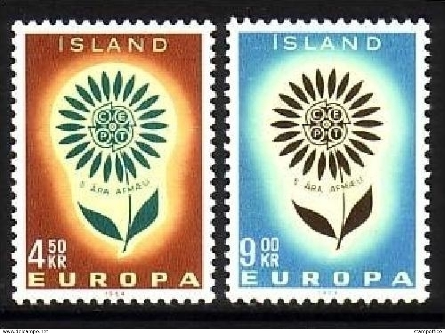 ISLAND MI-NR. 385-386 POSTFRISCH(MINT) EUROPA 1964 STILISIERTE BLUME - 1964